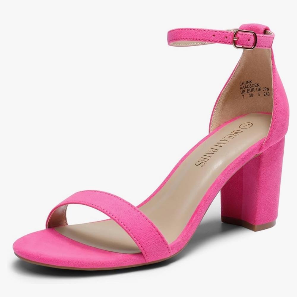 DREAM PAIRS Women’s Chunk Low Heel Pump Sandals Fuschia Suede NEVER WORN